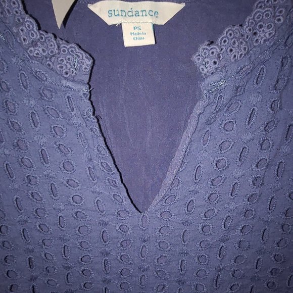 SUNDANCE 100% Cotton Navy Blue Eyelet Sleeveless Dress (SIZE PS) - Picture 8 of 8